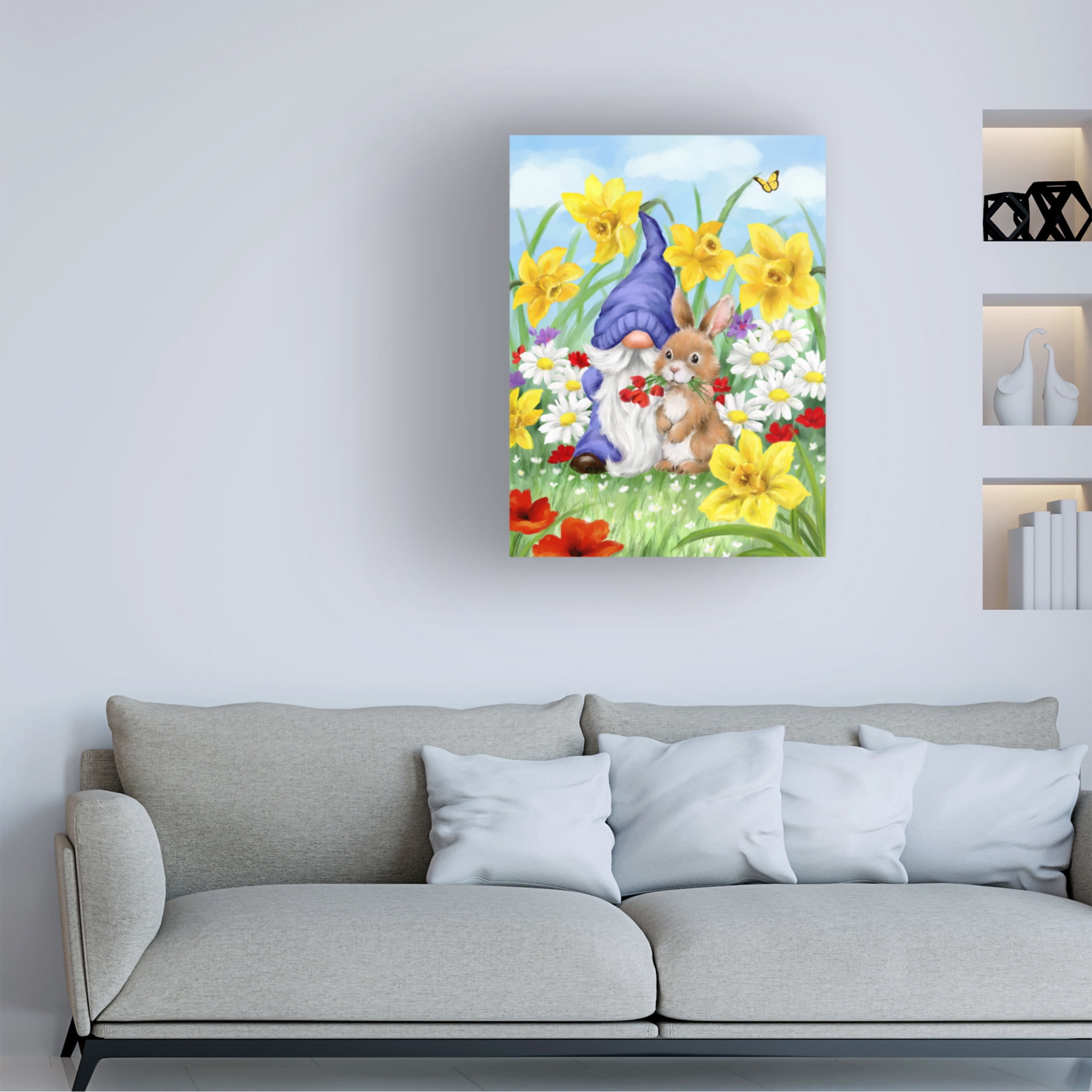 Canvas Wall Art - MAKIKO 'Easter Gnome and Rabbit' Wall Art for Living Room, Bedroom, or Office Décor by Trademark Fine Art - 35 x 47 Inches