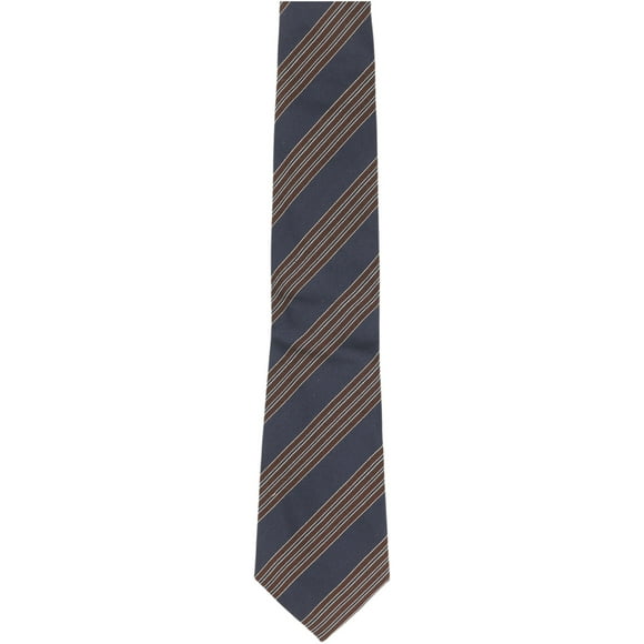 Altea Milano Men's Navy / Brown Silk and Cotton Diagonal Stripe Stitched Necktie - XL