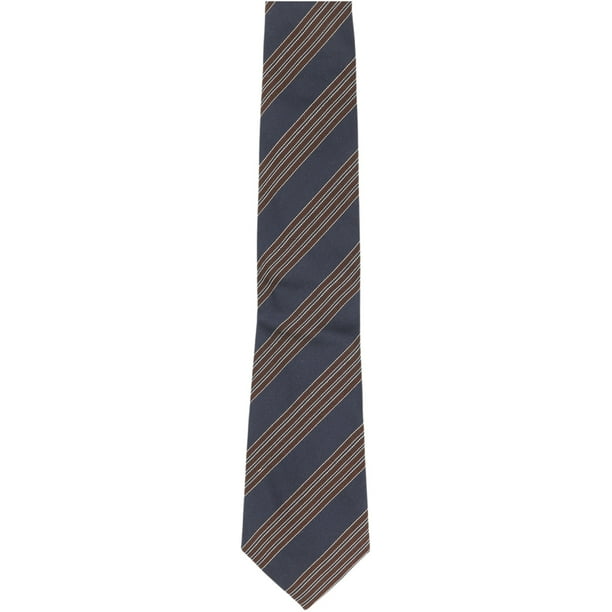 Altea Milano Cravate à Rayures Diagonales Marine / Marron en Soie et Coton - XL