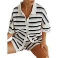 thumbnail image 3 of Short Sleeve Colorful Striped Casual 2 Pieces Sets Knit Cardigan Tops & Shorts, 3 of 4