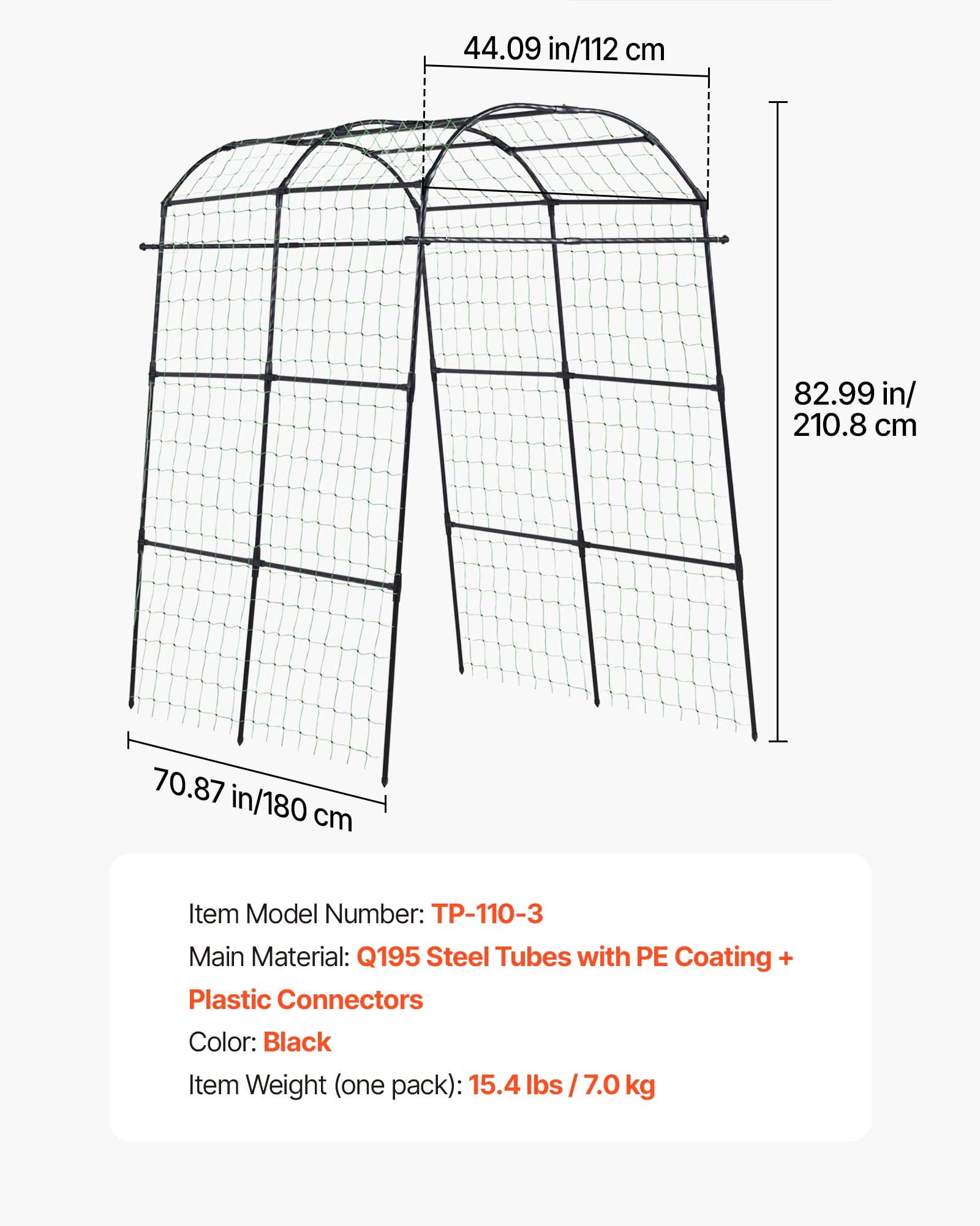 VEVOR Cucumber Trellis, U-Shape Garden Trellises for Raised Bed, Metal Arch Plant Support for Vine, Climbing Plants Outdoor, Peas, Beans, Zucchini, Tomato, Squash, Flower (70.87 x 44.09 x 82.99 in)