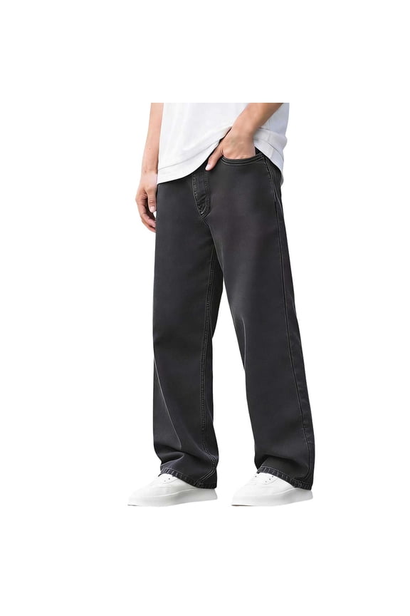 Big Kids Teen Boys Simple Straight Leg Jeans, Classic Loose Denim Long Trousers, Versatile Casual Daily Wear Black 15 Years