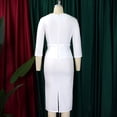 thumbnail image 5 of AURA Plus Size Belted Pencil Midi Dress Large Lapel Collar High Waist 3 4 Sleeve Elegant Office Dress with Zipper, 5 of 10