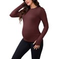 thumbnail image 4 of INSPIRE CHIC Maternity Slim Fit Shirt Stretchy Long Sleeve T-Shirts Thumbholes Round Neck Pregnancy Yoga Top S Dark Red, 4 of 6