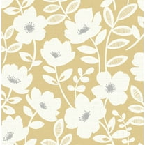 Brewster Bergman Mustard Scandi Flower Paste The Wall Non Woven Wallpaper, 20.5-in by 33-ft, 56.4 sq. ft.