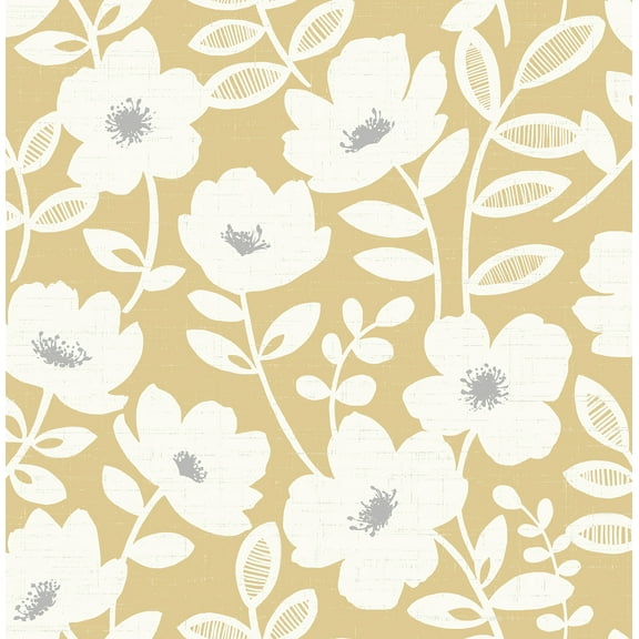 Brewster Bergman Mustard Scandi Flower Paste The Wall Non Woven Wallpaper, 20.5-in by 33-ft, 56.4 sq. ft.