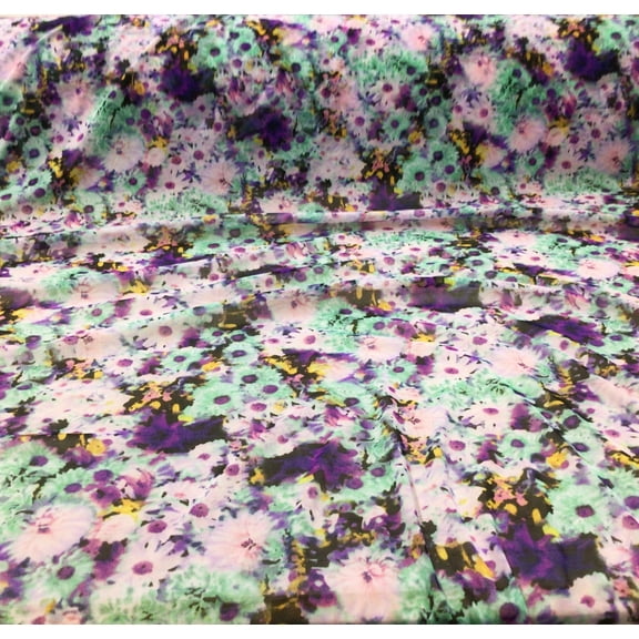 Power Net Stretch Mesh Nylon Spandex Sheer Printed Purple Mint Yellow Floral Z505