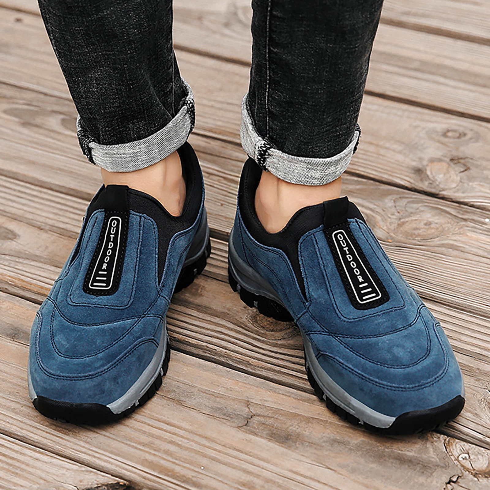 Dakaela Men's Waterproof Hiking Shoes Comfortable Orthopedic Walking Slip on Sneakers Wide Casual Loafers