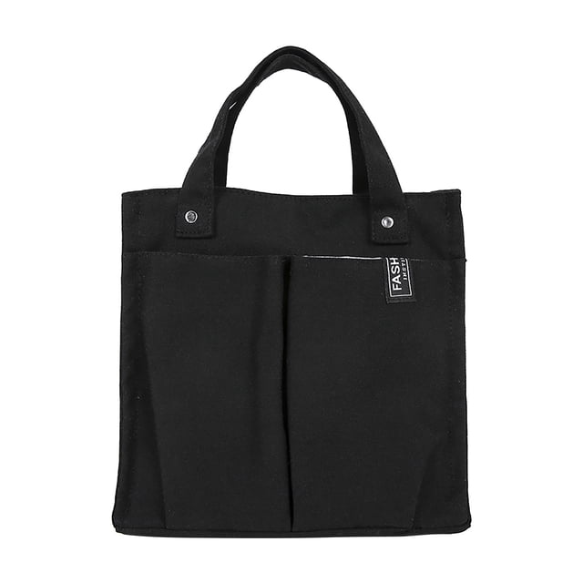 Harpily Lunch Bag Spring And Summer Canvas Solid Color Stitching Handbag Student Lunch Box Bag Bento Handbag Multi Pocket Practical Canvas Bag