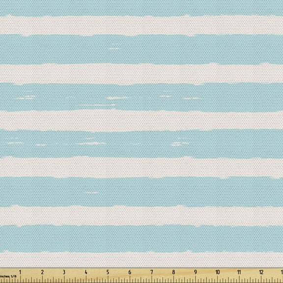 Ambesonne Grunge Fabric by the Yard Upholstery, Striped and Grunge Brush, 3 Yards, Pale Blue Off White