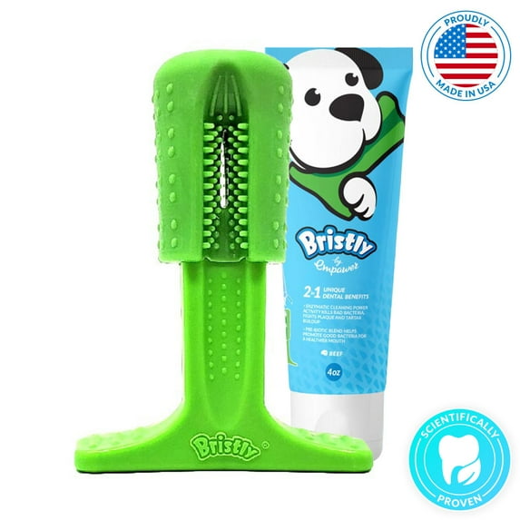 Bristly Brushing Stick - The Original Dog Toothbrush Chew Toy Made from FDA Food Grade TPE - Dog Teeth Cleaning Toy for Healthy Gums and Clean Teeth - Made in The USA