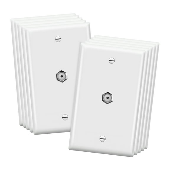 ENERLITES Coaxial Television Cable Jack Wall Plate, F-Type F81 Coupler Connector, 1-Gang, 6601-W-10PCS, White (10 Pack)