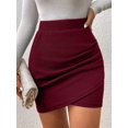thumbnail image 7 of Burgundy Solid Color Bodycon Mini Skirt For Women, 7 of 7