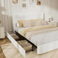 thumbnail image 3 of King Size Platform Bed Frame with 2 Storage Drawers, Boucle Upholstered Bed Frame with Wooden Slats Support, No Box Spring Needed, Beige, 3 of 4