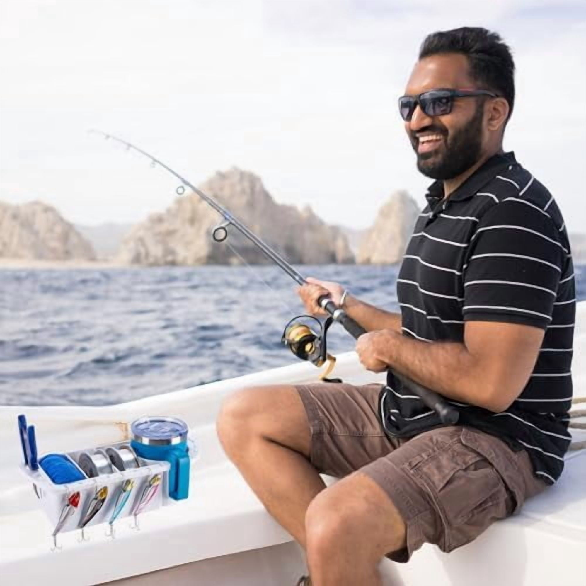 Boat Cup Holder, Boat Caddy Organizer, Multifunctional Boat Storage Organizer for Boat, Kayak, Pontoon, Bass Boat, Jon Boat - Fishing Tool Holder, Boat Fishing Accessories