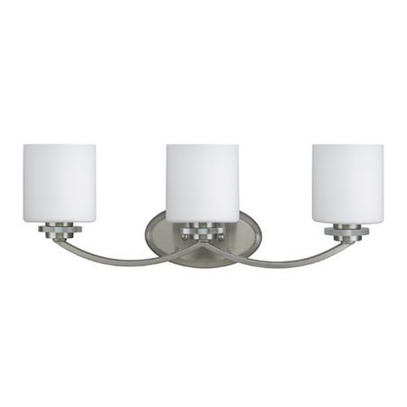 - CHLOE Lighting PRUDENCE Transitional 3 Light Brushed Nickel Bath Vanity Wall Fixture White Etched Glass 25.5