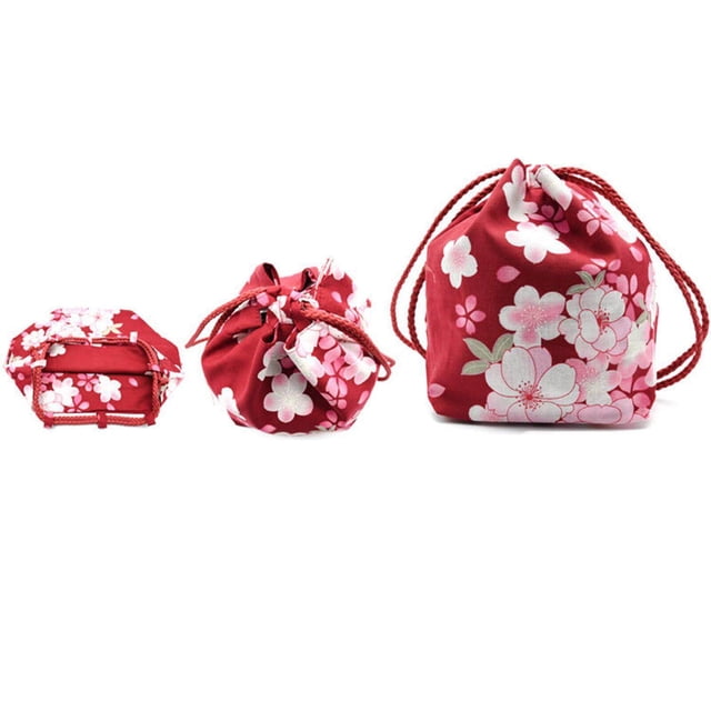 ziyahi Japanese Drawstring Bag Coin Purse Lunch Bag Food Pouch Wine Red Cherry