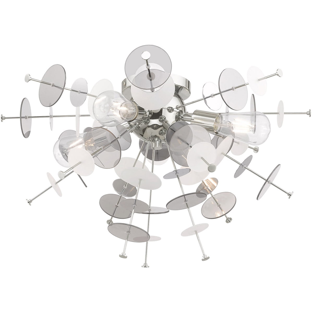 4 Light Polished Chrome Ceiling Light fixture with Chrome Discs & Glass Discs Shade