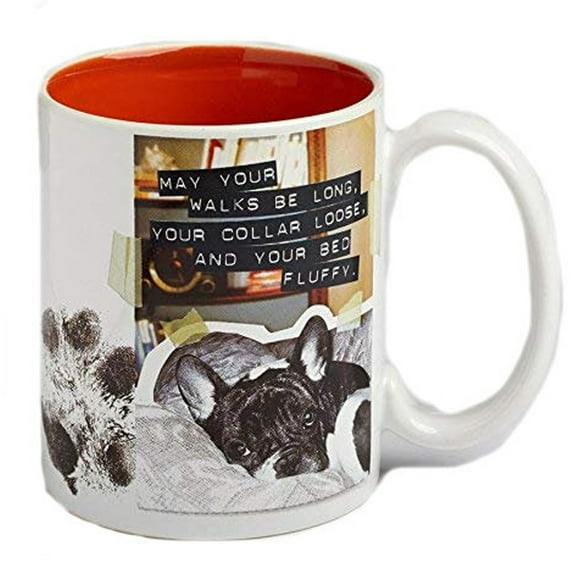 French Bulldog Walks, Collar, Bed 16oz Ceramic Coffee Mug, Frenchie Cup Funny