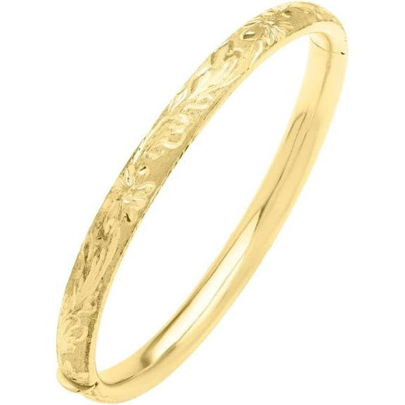 Floreo 14k Yellow Gold 6mm Solid Floral Engraved Bangle Bracelet, 7 Inch