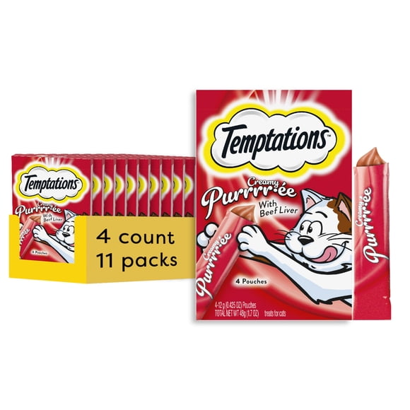 Snacks Húmedos para Gato Temptations Crema de Hígado de Res 44 Tubos 532 ml
