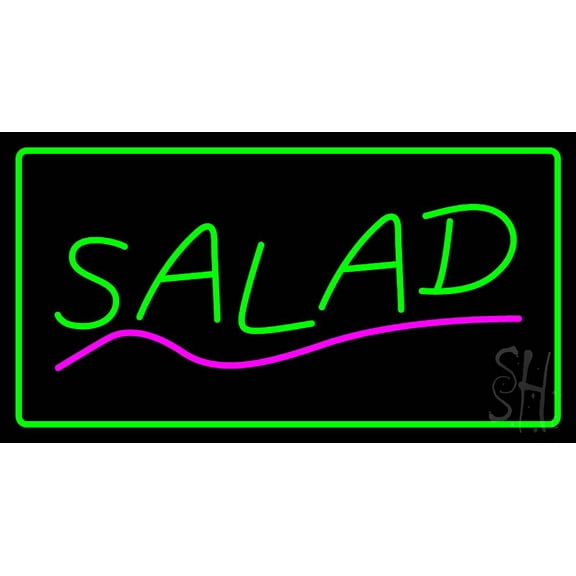 Green Salad with Green Border Animated LED Neon Sign 20 x 37 - inches, Black Square Cut Acrylic Backing, with Dimmer - Bright and Premium built indoor LED Neon Sign for restaurant decor.