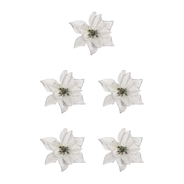 Billuyoard Pack of 10 Christmas Glitter Flowers Heads Decoration Artificial Household Large Ornament Simulation Flower Farmhouse Type2 NO2