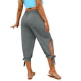 thumbnail image 4 of Womens Wide Leg Capris Women’s Loose Capris Plus Size Side Split Joggers Workout Pants with Drawstring Outdoor Hiking Athletic Cropped Trousers,Gray,XXL, 4 of 5