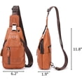 thumbnail image 4 of BULLCAPTAIN Bolso Cruzado de Cuero Genuino para Hombre, Mochila Retro de Pecho y Hombro con Puerto de Carga USB y Agujero para Auriculares (Marrón Amarillento), 4 of 7