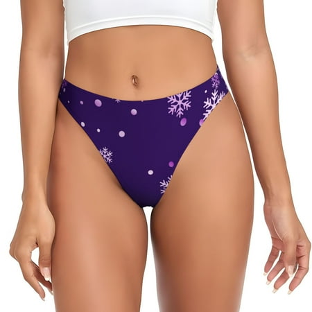 Qokaie Crystal Purple Snowflake Printed Women s Cotton Thong Underwear  Sexy Breathable Panties G-string-Large