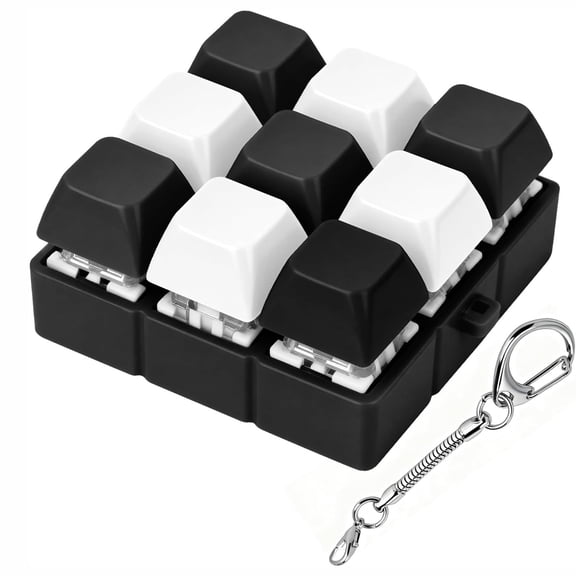 Clicky Sensory Desk Toy, Mechanical Keyboard Fidget with 9 Keycaps Portable Keychain Handheld Tactile Press Black