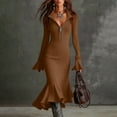 thumbnail image 2 of Pulls pour Femmes, Élégant Robe Chandail en Chiffon Uni à Manches Longues Demi-Fermeture à Glissière Évasées en Tricot Résille, Robe Maxi pour Femmes, 2 of 9