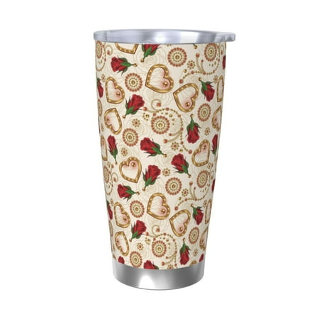 

Salouo Valentine S Day Rose Print 20oz Tumbler with Lid Stainless Steel Vacuum Insulated Tumbler Durable Insulated Coffee Mug Thermal Cup with Splash Proof Sliding Lid-Without Straw