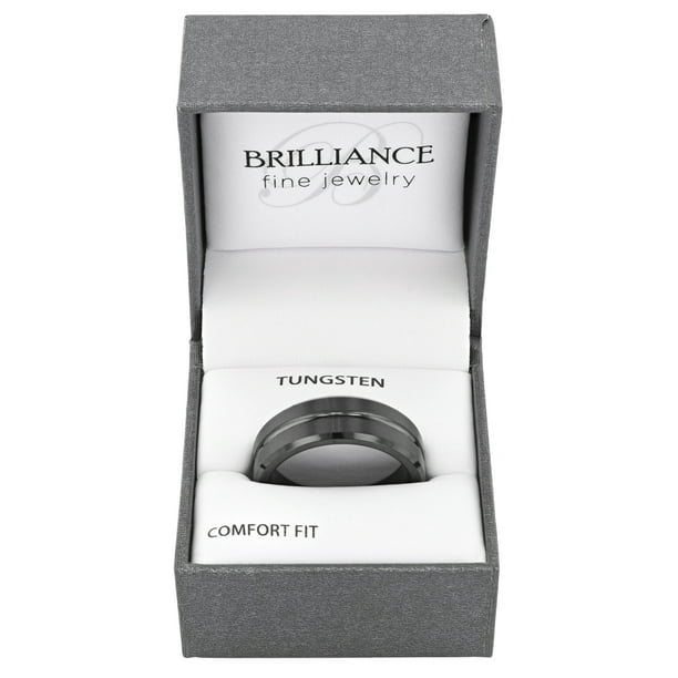 Men s Black Tungsten 8MM Grooved Comfort Fit Wedding Band by Brilliance Fine Jewelry Mens Ring Walmart Business Supplies