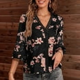 thumbnail image 5 of 3/4 Length Sleeve Womens Summer Trendy Bell Sleeve V-Neck Dressy Casual Ethnic Bohemian Print T-Shirt Black XXL, 5 of 8