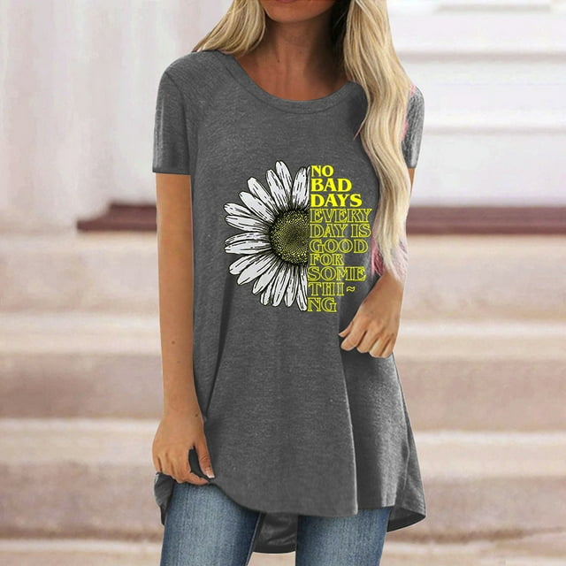 Mode Femme Décontractée Imprimé Col Rond T-shirt Manches Courtes Ample Blouse Pull
