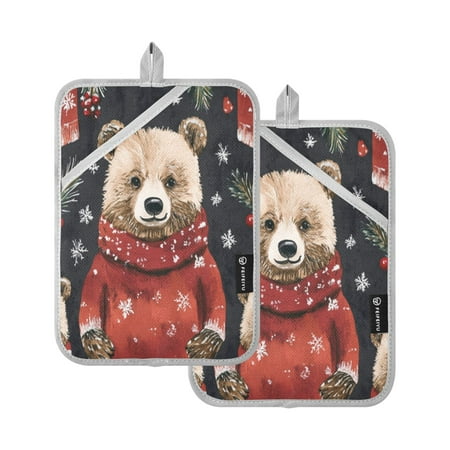 

Two Pieces Of Square Heat Insulation Pad Oven Mitts 7x9.8 Inch Oven Microwave Kitchen Cooking Baking Little Bear in Red