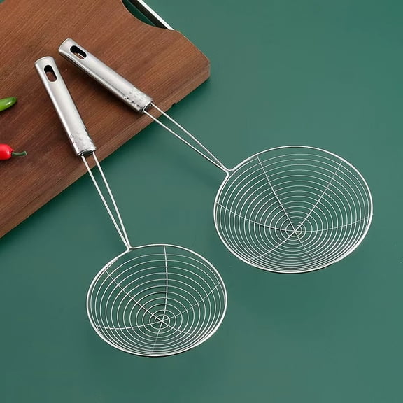 Vruelia Extra Large Spider Strainer Skimmer Spoon for Frying and Cooking - Set of 3 Stainless Steel Wire Pasta Strainer with Long Handle, Professional Kitchen Skimmer Ladle