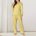 thumbnail image 3 of Kll Yellow Gingham Print Women'S Long Sleeve Pajamas With Pants Sleepwear Loungewear 2 Set-Small, 3 of 9