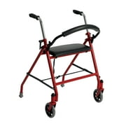 drive Aluminum Red Dual Release Folding Walker with Wheels and Seat Adjustable Height up to 300 lbs 29 to 38" H