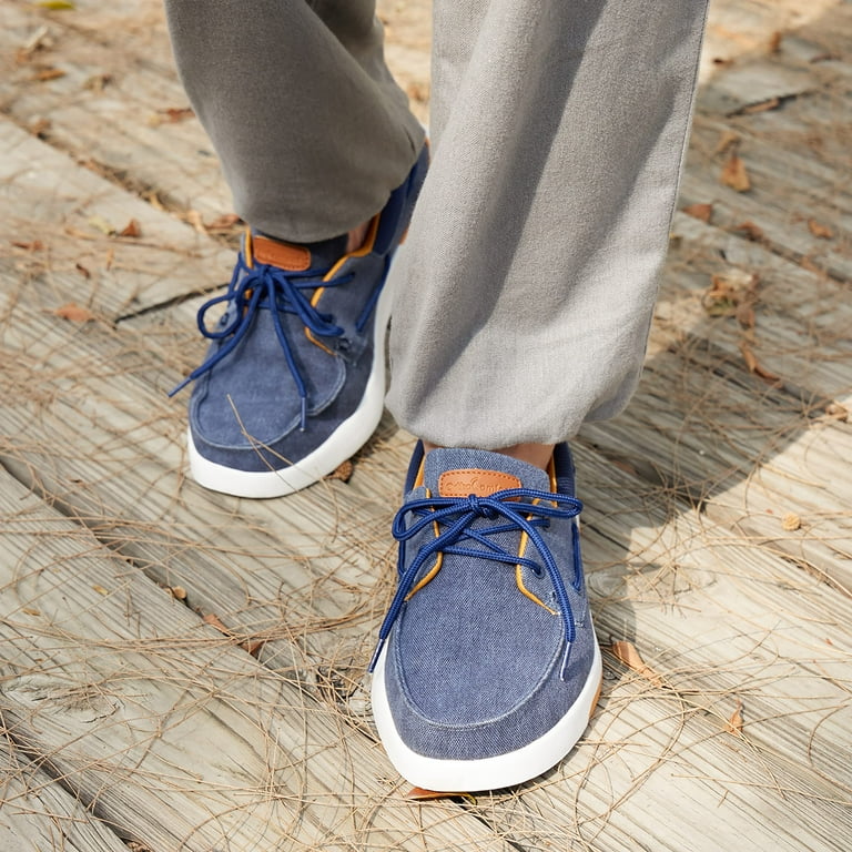 OrthoComfoot Mens Lace up Shoes Casual Canvas Loafers with Arch Support Comfortable Deck Shoe for Extra Cushioning and Pain Relief