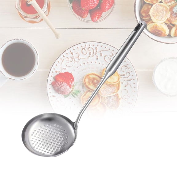 WHAMVOX Stainless Steel Soup Spoon with Filter Hole for Kitchen Use Silver Long Handle 1PC