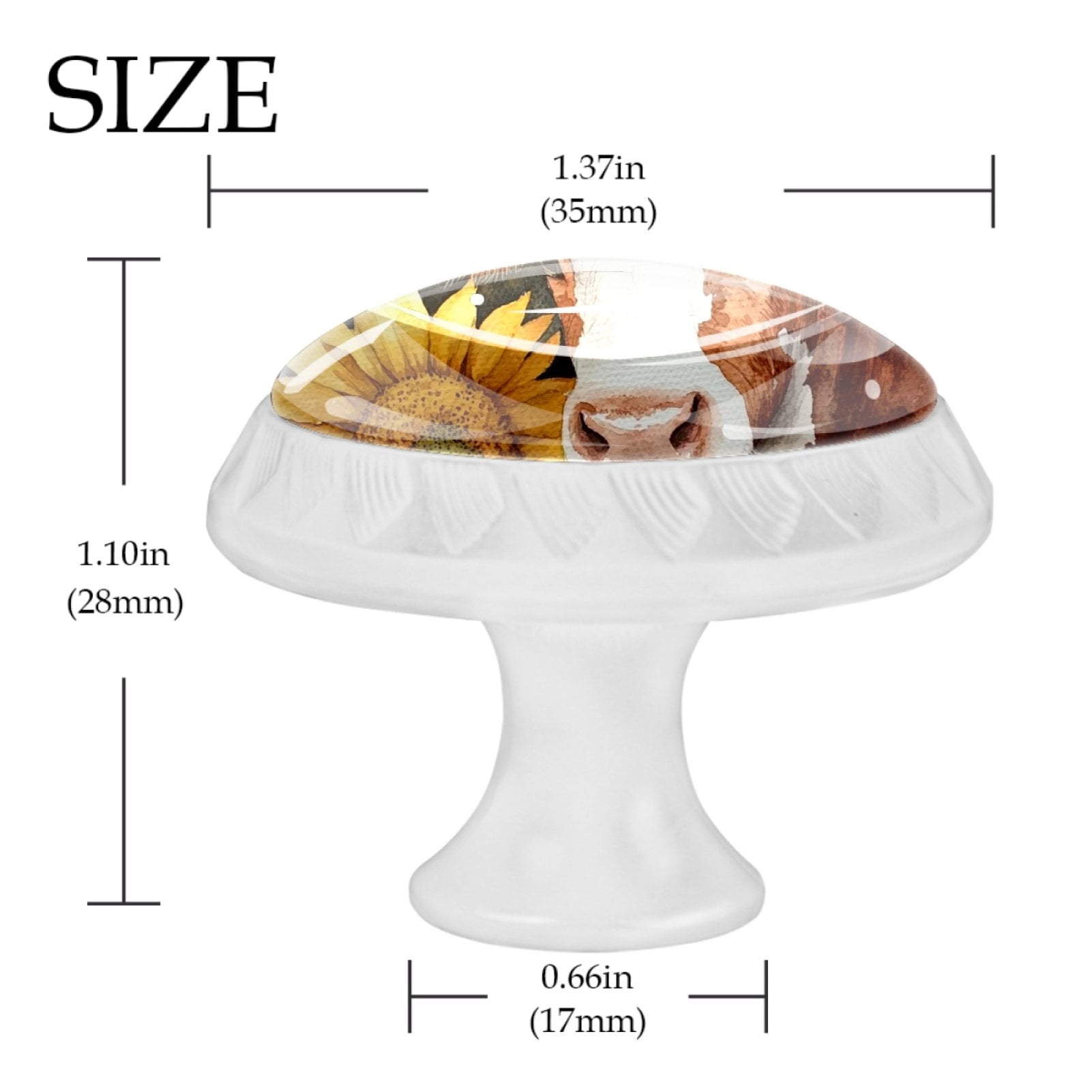 4 Pcs Cow and Sunflower Knobs for Kitchen Cabinet Cupboard Dresser Bookcase Drawer Pulls Handles Round Home Decor