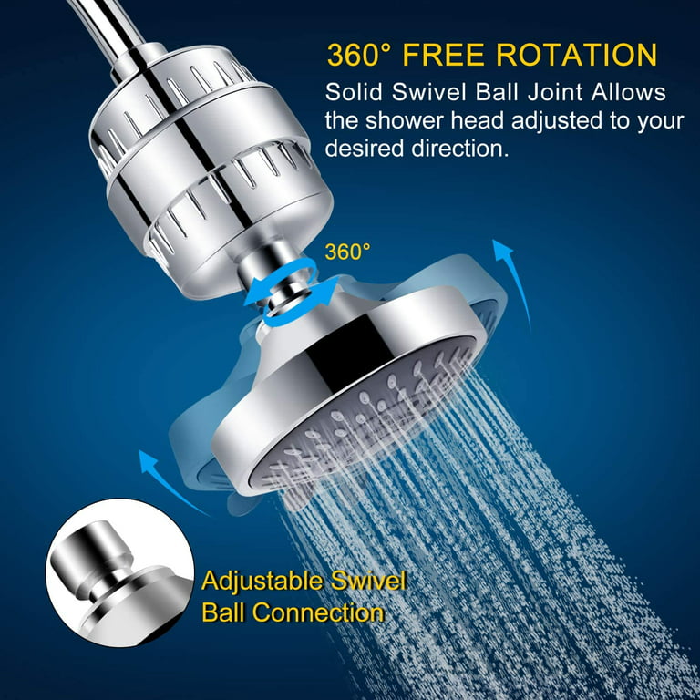 FEELSO Shower Head with Filter, Shower Head and Hard Water Showerhead  Filters Combo, 5 Spray High Pressure Showerhead with 15 Stage Filter