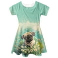 thumbnail image 4 of Yuyamidu Pug Short Sleeve Dresses Cute Dog Knee Length Summer Sundress Outdoor Play Tour Twirly Skater Dress Novelty Teen Kids Flared Dress for Girls 7-8, Green, 4 of 6