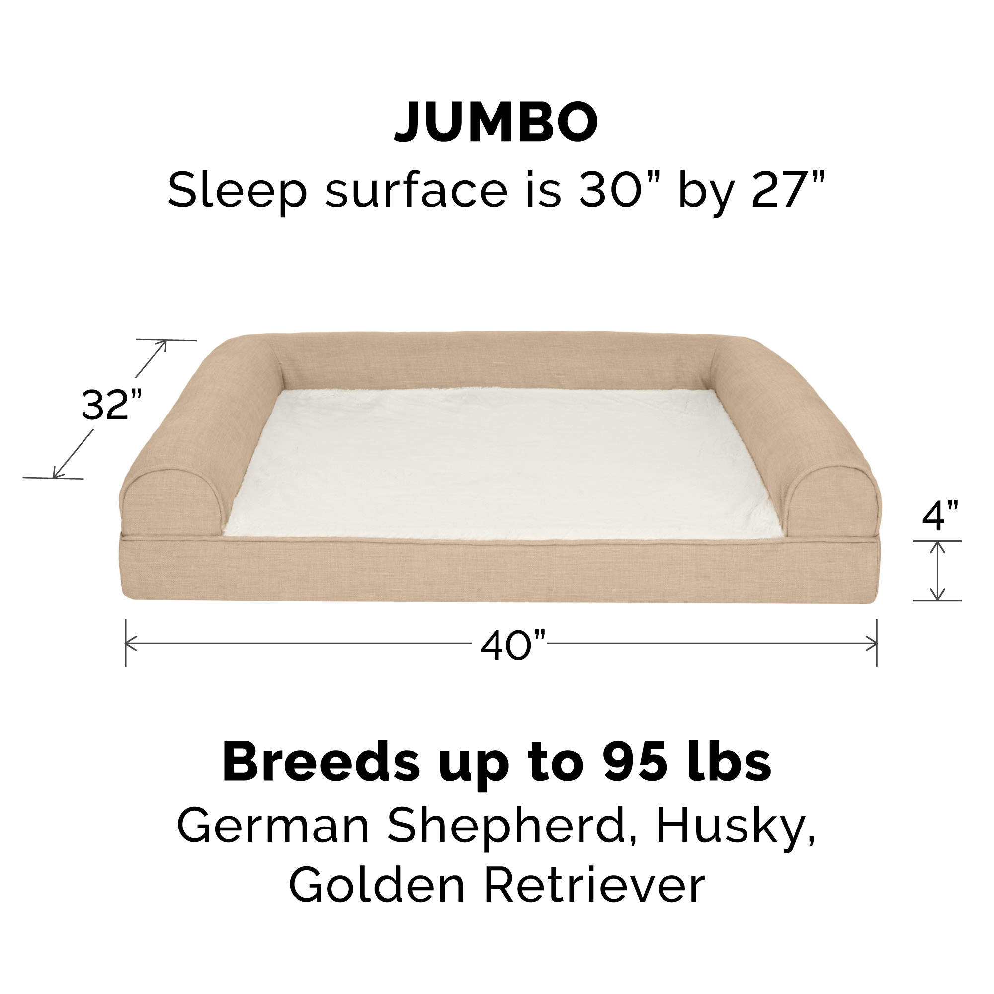 FurHaven Plush & Performance Linen Orthopedic Sofa Pet Bed for Dogs & Cats - Flax, Jumbo