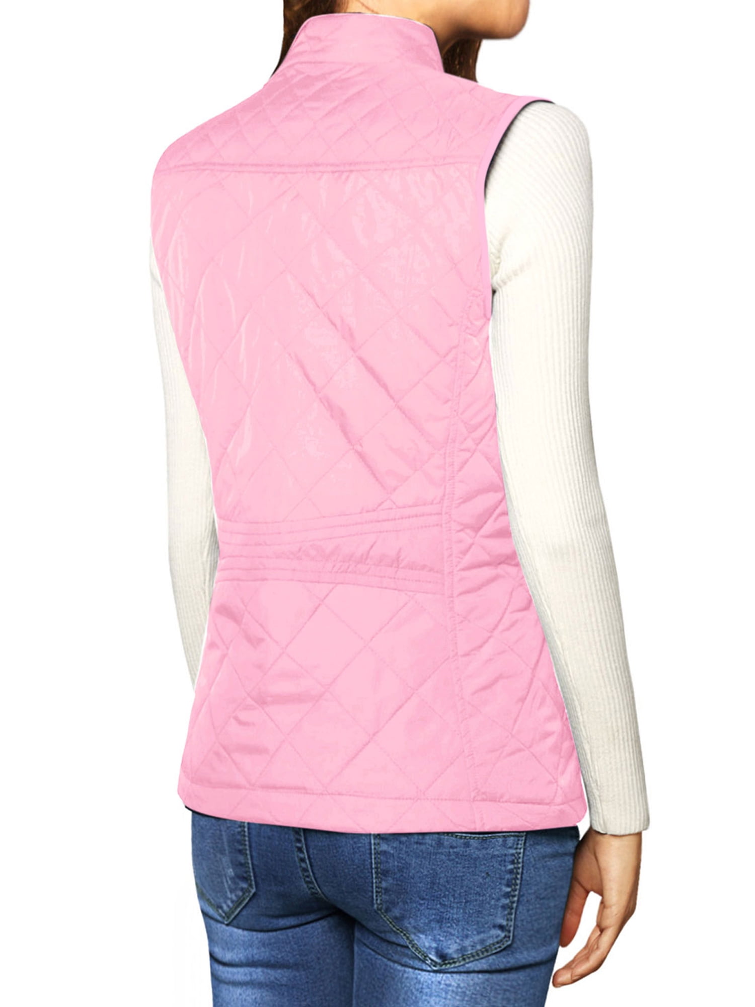 DARING DIVA Women's Zip Stand Collar Quilted Padded Vest S Pink