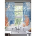 thumbnail image 2 of Sea Corals Seahorse Sheer Curtains 63 Inch Long 2 Panels, Summer Beach Sea Stars Blue Stripes Light Filtering Rod Pocket Curtains, Sheer Voile Drapes for Living Room Bedroom, 52"x63", 2 of 8