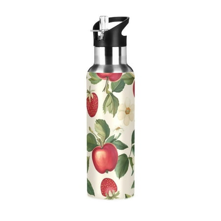 

Yayeee 33oz Double Wall Stainless Steel Water Bottle with Flip Straw Apple Leaves Pattern