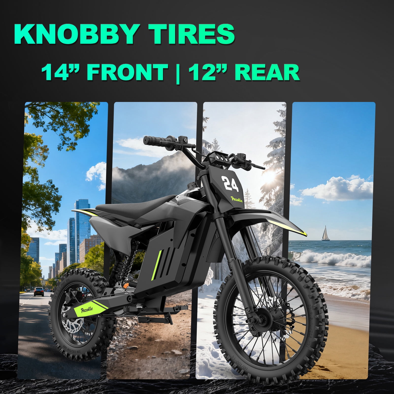 Bopzin Electric Dirt Bike for Teens,48V 30AH Max 60Miles,3000W 38MPH Electric Motorcycle,14"/12" Knobby Tires Mountain Bike UL2849
